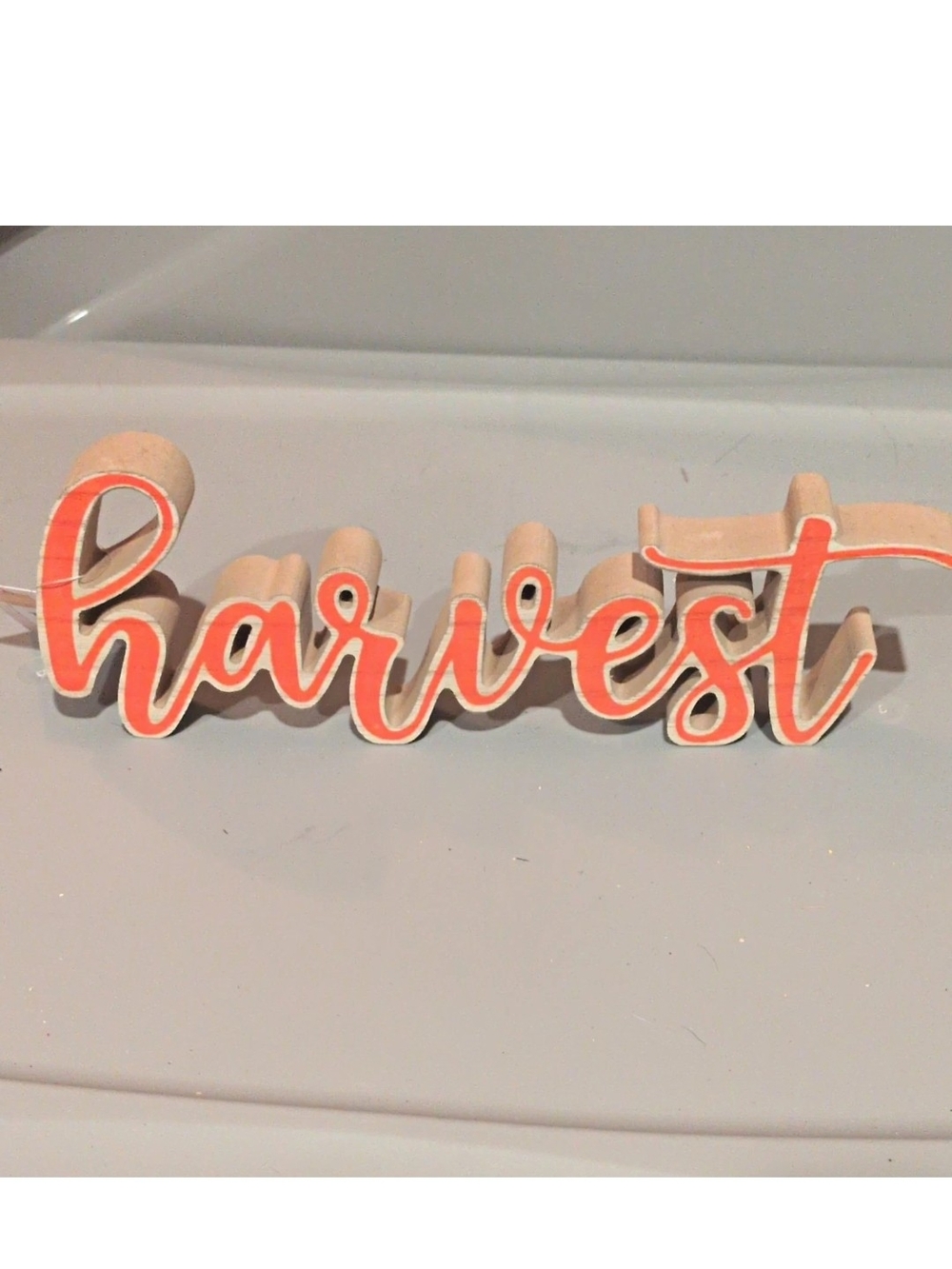 Harvest Wooden Wall Sign - Orange Script. 11.6 X 4.1 in